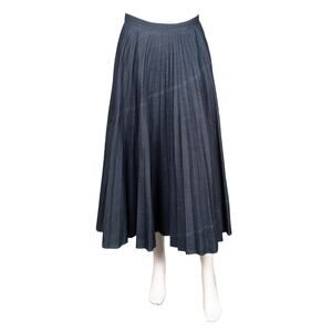 VALENTINO Blue Denim Pleated Midi Skirt Size S